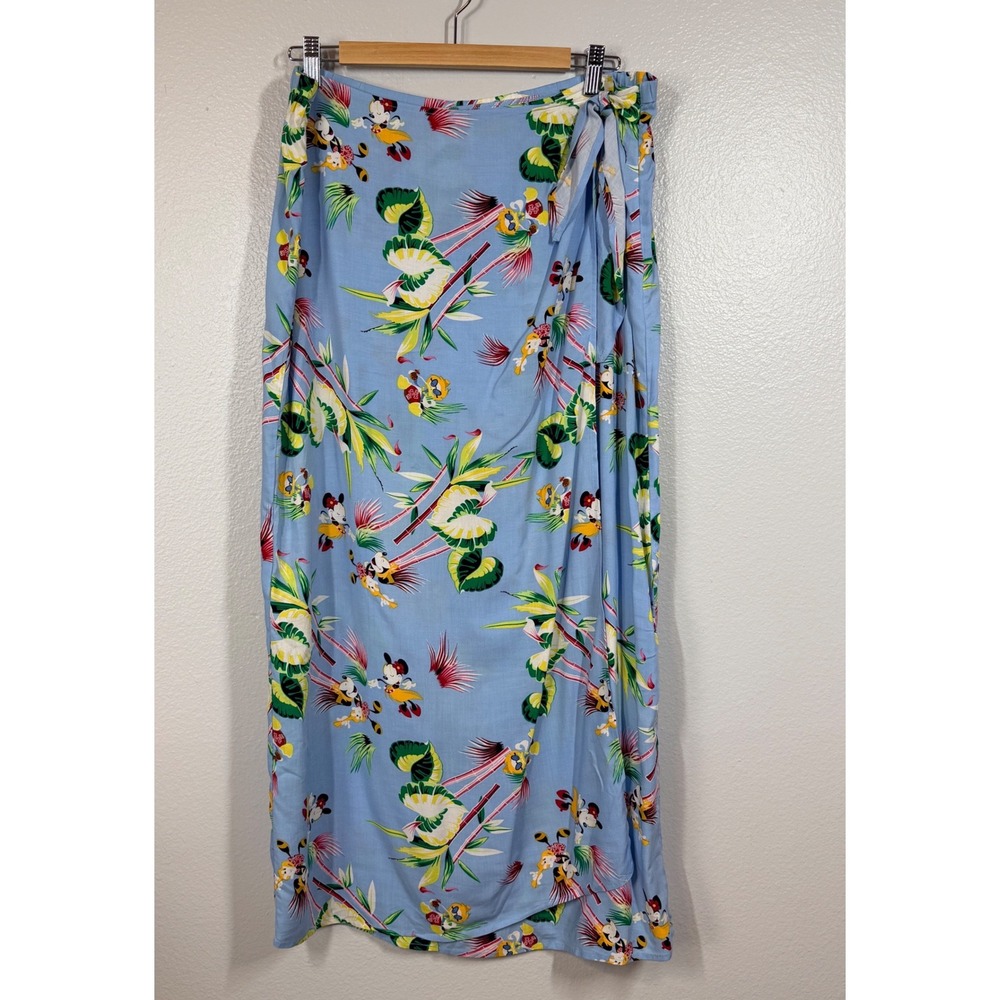Disney Store Skirt Women Large Blue Mickey Minnie Tropical Hawaiian Wrap Maxi